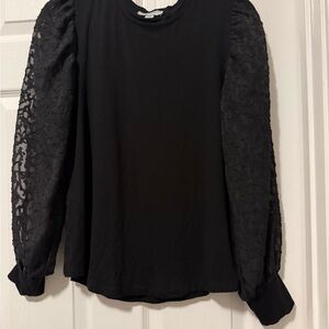 Carmen Marc Valvo Black Lace Sleeve Blouse